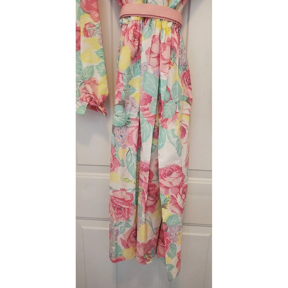 Vtg 1980s Ellen Hart Original Pink Pastel Floral Shirt Dress W/ Belt Flower 22 T - Picture 13 of 16